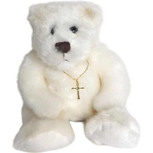 Dakin White Plush Bear of Faith Religious Teddy With Gold Cross Necklace 9" - Picture 1 of 6